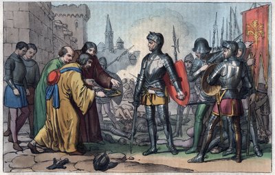 Francesco Ferrucci (1489-1530) riceve le chiavi della città di Volterra - incisione da "Usi e Costumi di Tutti i Popoli dell