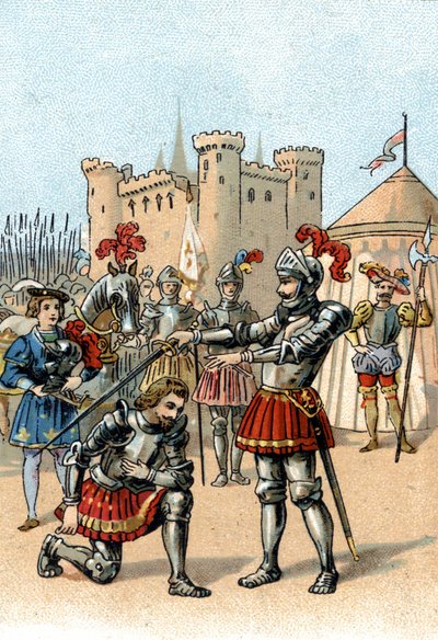 Francesco I di Francia chiede di essere nominato cavaliere dal Cavaliere Bayard dopo la vittoria alla Battaglia di Marignano, Italia da Unknown artist