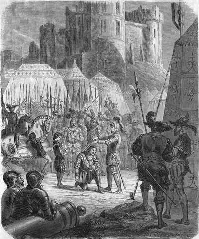 Francesco I di Francia chiede di essere nominato cavaliere dal Cavaliere Bayard dopo la vittoria alla battaglia di Marignano, Italia da Unknown artist