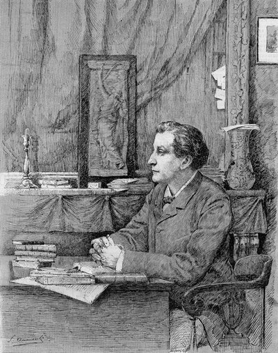 François Coppée (1842-1908), poeta e drammaturgo francese. Disegno di M.F. Desmoulins. 1885 da Unknown artist