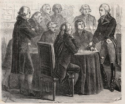Rivoluzione francese: Conte Louis Marie de Narbonne-Lara (1755-1813) che mostra i suoi piani nei comitati dell