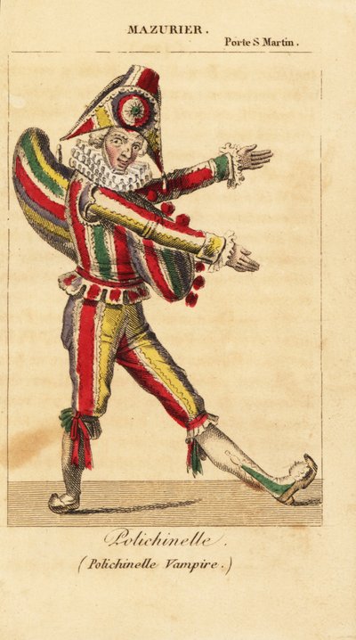 Danzatore comico e mimo francese Charles-Francois Mazurier come Polichinello in Polichinelle Vampire di Theodore de Banville al Theatre de la Porte Saint-Martin da Unknown artist