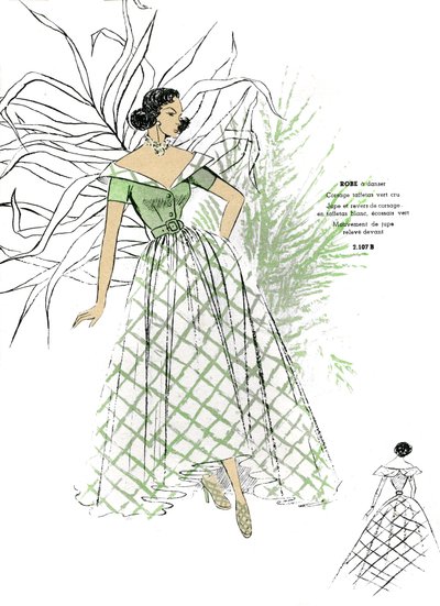 Moda francese, disegno di abiti da ballo per la fine degli anni Quaranta. da Unknown artist