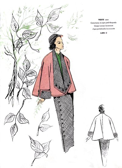 Moda francese, design per outfit in pied-de-poule. da Unknown artist