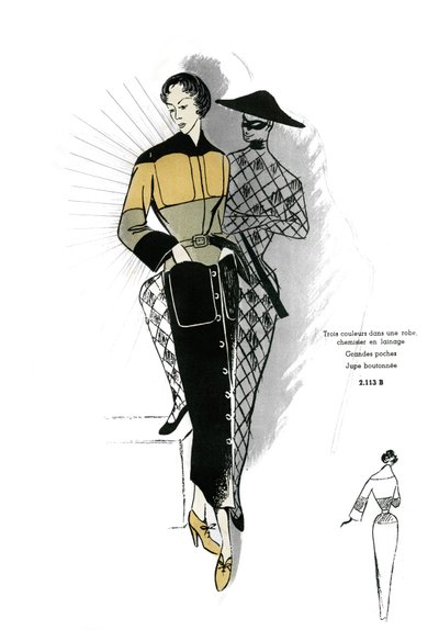 Moda francese, abito in camicia di lana. da Unknown artist