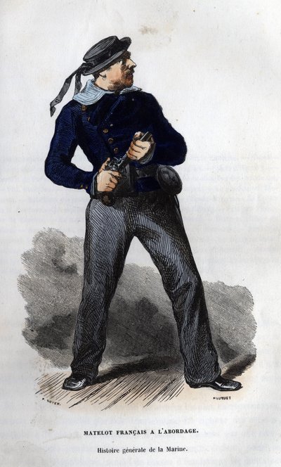 Marinaio francese pronto per la collisione. In "Histoire générale de la marine" di Van Tenac da Unknown artist