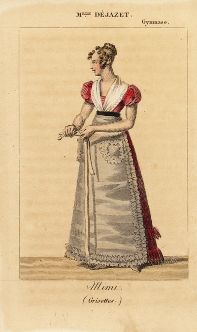 Soprano francese Mlle Virginie Dejazet come Mimi nel vaudeville Grisettes di Scribe e Dupin al Gymnase-Dramatique da Unknown artist