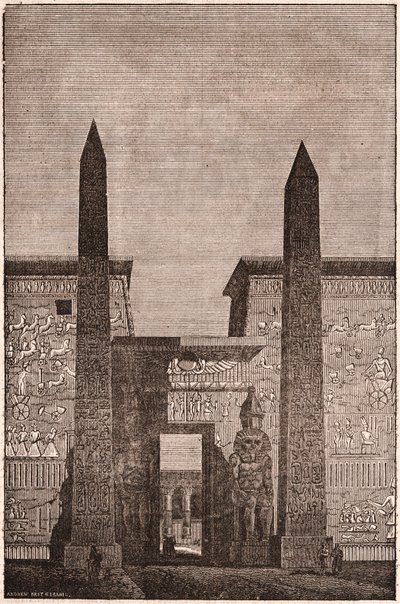 Vista frontale di una ricostruzione degli obelischi di Luxor in Egitto da Unknown