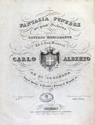 Frontespizio per Fantasia funebre, opera orchestrale di Mercadante da Unknown artist