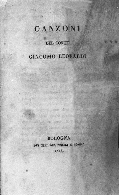 Frontespizio di "Canzoni" del poeta italiano Giacomo Leopardi (1798 - 1837) 1824 da Unknown artist