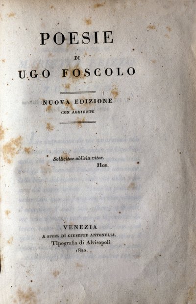 Frontespizio di "Poesia" del poeta e drammaturgo italiano Ugo Foscolo (1778-1827) 1822 da Unknown artist