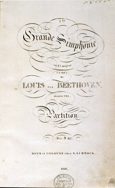 Frontespizio della prima edizione tedesca della partitura della Sinfonia n. 1 in Do maggiore di Ludwig van Beethoven da Unknown artist