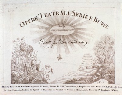 Frontespizio per partiture musicali di Opere teatrali serie e buffe di Gioacchino Rossini da Unknown artist