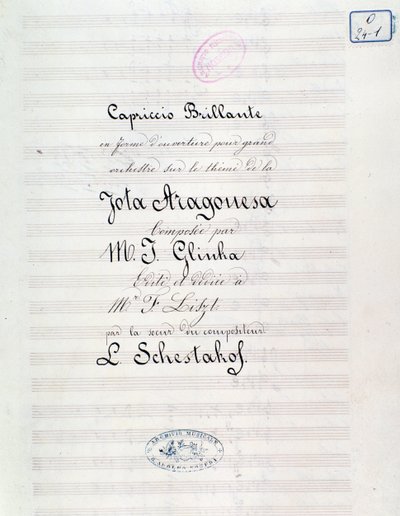 Frontespizio di Capriccio brillante sul tema di Jota Aragonese (ouverture spagnola n.1) di Mikhail Glinka da Unknown artist