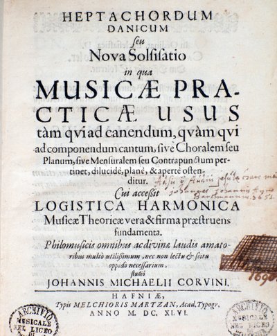 Frontespizio di Heptachordum danicum di John Michael Corvinus da Unknown artist