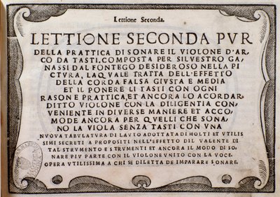 Frontespizio di Lettione Seconda di Silvestro Ganassi dal Fontego da Unknown artist