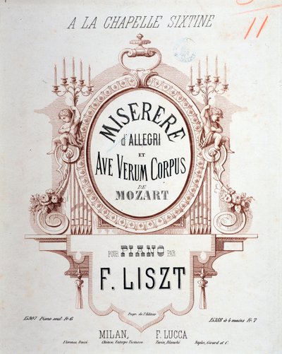Frontespizio del Miserere di Allegri e Ave verum corpus di Mozart, trascritto da Liszt per pianoforte (1865) da Unknown artist