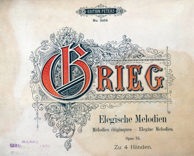 Frontespizio di Due melodie elegiache per quattro mani di Edward Hagerup Grieg da Unknown artist