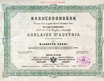 Frontespizio della partitura musicale dell