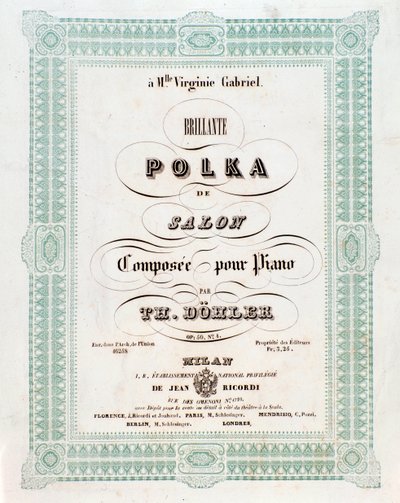 Frontespizio della partitura musicale di Polka de salon di Theodor von Dohler da Unknown artist