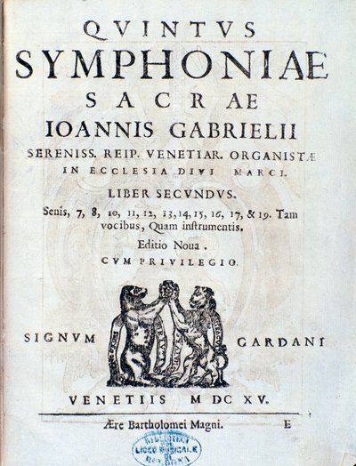 Frontespizio del secondo libro di Sacrae symphoniae di Giovanni Gabrieli da Unknown artist