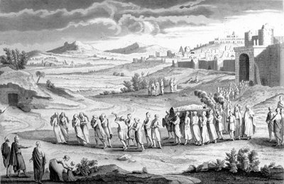 Funerale secondo il rito ebraico. Incisione del XIX secolo da Unknown artist