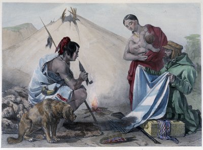 Baratto di pellicce per tessuti tra indiani Huron canadesi e uomo bianco - in "Smyth