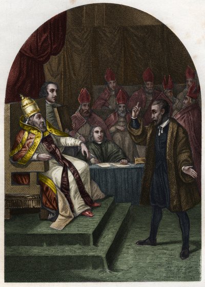 Galileo Galilei (1564-1642) davanti a Papa Urbano VIII nel 1633. Incisione del 1842 in 
