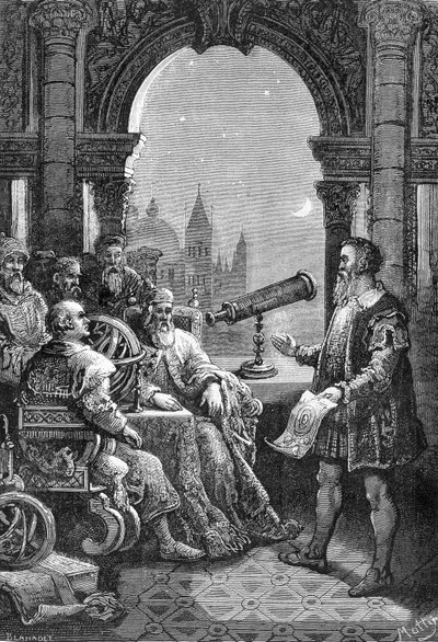 Galileo Galilei presenta il primo cannocchiale astronomico al Doge di Venezia. da Unknown artist