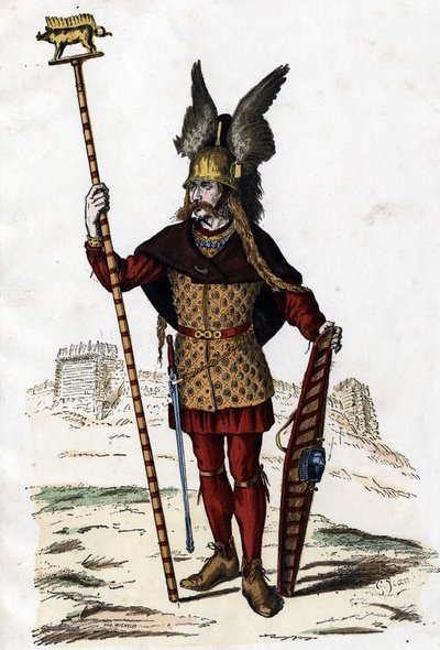 Capo gallico che porta il segno della guerra - in "I costumi civili e militari dei francesi attraverso i secoli Parigi F. Roy 1882" da Unknown artist