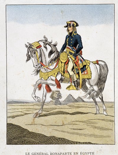 Generale Bonaparte in Egitto, ritratto a cavallo davanti alle piramidi e alla sfinge. da Unknown artist