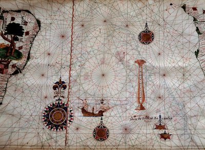 Geografia: dettaglio di una mappa di navigazione di Luis Lazare (XVI secolo) che rappresenta le isole dell