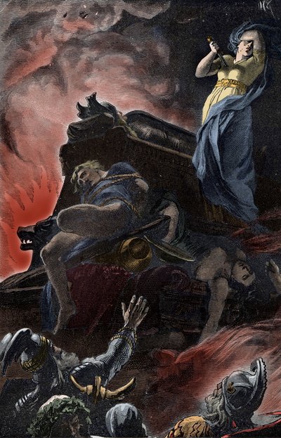 Sacrificio funebre germanico - Rito funebre, Età del Ferro, Germania: sacrificio della donna sulla pira funebre del marito da Unknown artist