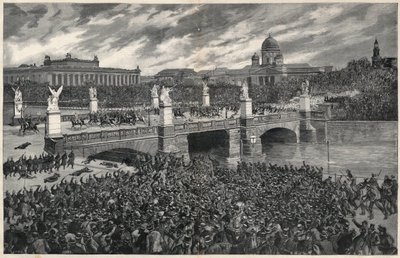 Lavoratori tedeschi, in rivolta a Berlino, vengono sgomberati dalla polizia per permettere il passaggio del Kaiser Guglielmo da Unknown artist