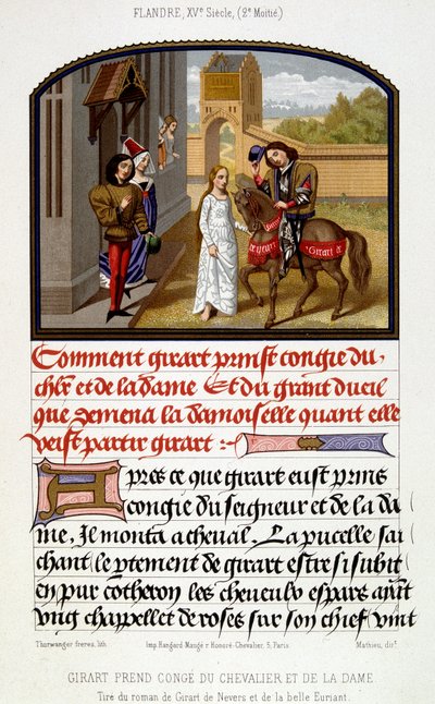 Girart si congeda dal cavaliere e dalla dama - facsimile di illuminazione del XV secolo da Unknown artist