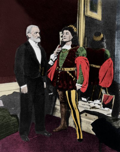 Giuseppe Verdi e Victor Maurel (in Iago) nel febbraio 1887 alla Scala di Milano dopo la prima di Otello da Unknown artist