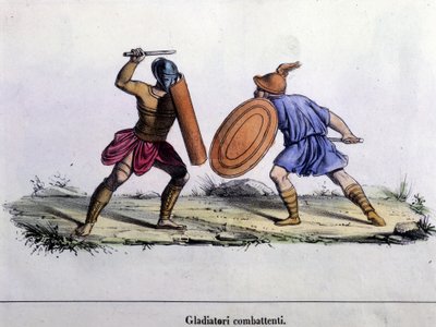 Combattimento di gladiatori. Incisione del XIX secolo da Unknown artist