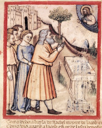 Dio appare a Giacobbe che ha edificato un altare. Miniatura dal codice 212 (o codice padovano o Bibbia di Padova) 1390-1400. Rovigo, Accademia dei Concordi da Unknown artist