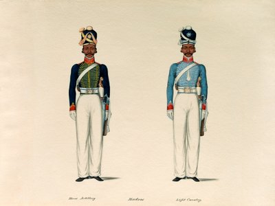 Golundauz, Artiglieria a Cavallo di Madras; e Sowar, Cavalleria Leggera di Madras, circa 1835 da Unknown