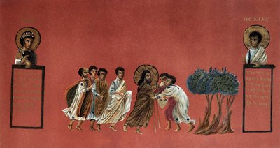 Vangelo di San Matteo - Miracolo di Gesù che guarisce i due ciechi di Gerico, Incisione del 19° secolo da un manoscritto greco da Unknown artist