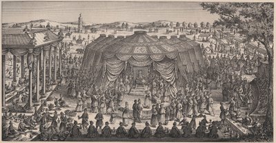 Grande banchetto dato da Tamerlano (1336-1405) (o Timur Lang, "Timur lo zoppo") nella pianura di Khani Gheul per celebrare il matrimonio dei suoi nipoti - Incisione del XIX secolo da Unknown artist