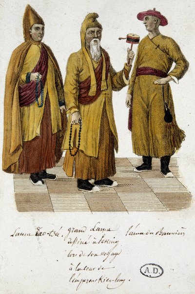 Gran Lama e Lama Lao-Tseu (?) in visita alla corte di Pechino - incisione da Unknown artist