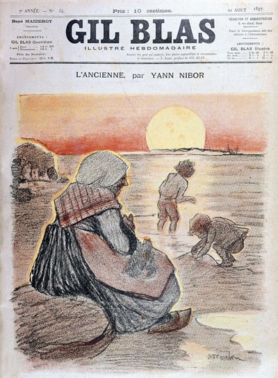 Nonna e bambini al tramonto, "Gil Blas" 20 agosto da Unknown artist