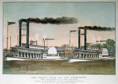 Grande gara di battelli a vapore sul fiume Mississippi, da New Orleans a Saint Louis da Unknown artist