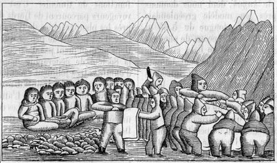 Esposizione della Groenlandia alla Società di Geografia, Parigi: Fac-simile di un disegno di tomba degli Eschimesi. Incisione in "La Nature: revue des sciences et de leurs applications aux arts et à l