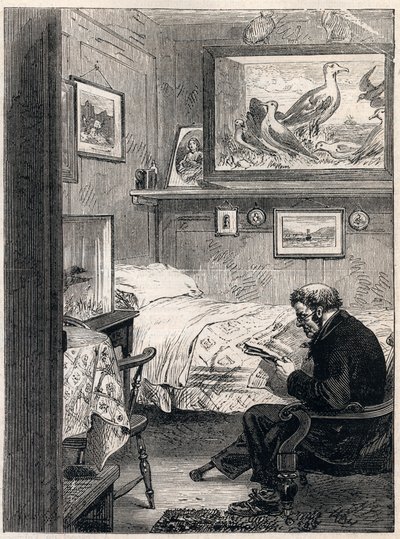 Greenwich Hospital Cabina Reale Charles Ward - Incisione del 1865 di un pensionato navale nei suoi quartieri di riposo (Greenwich Hospital) da Unknown artist
