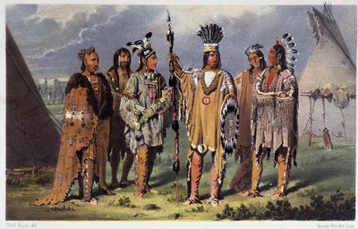 Gruppo di sei capi indiani - in "Wandering of an artist among the indians of north america" di Paul Kane, Longmans & Roberts, Londra da Unknown artist