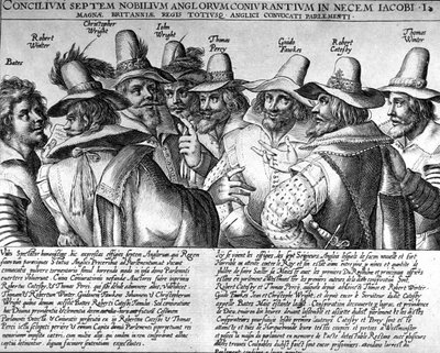 Polvere da sparo: Bates, Robert Winter, Christopher Wright, John Wright, Thomas Percy, Guido Fawkes, Thomas Winter da Unknown artist