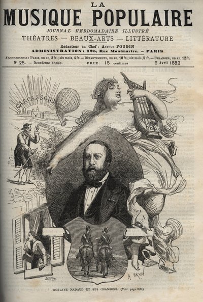 Gustave Nadaud (1820-1893), cantautore francese e le sue canzoni - incisione in 