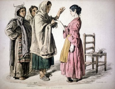 Zingara che legge la mano - in "Costumi del Regno di Napoli", De Bourcard da Unknown artist